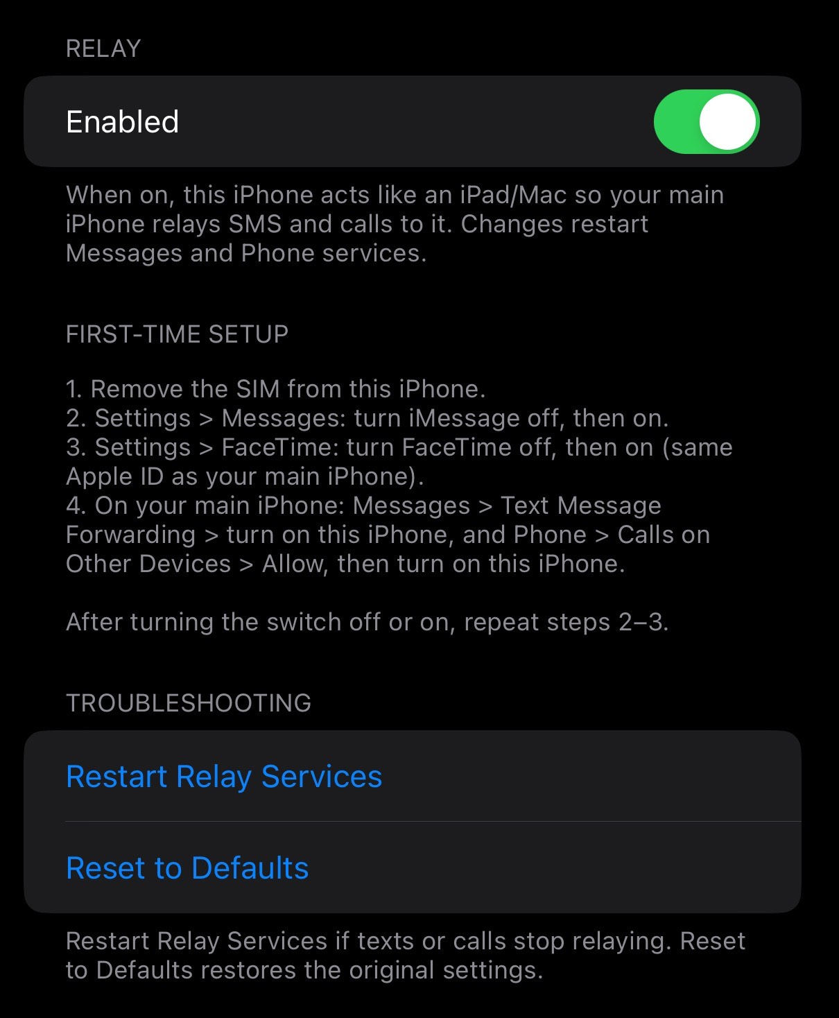 RelayBridge4iOS settings page